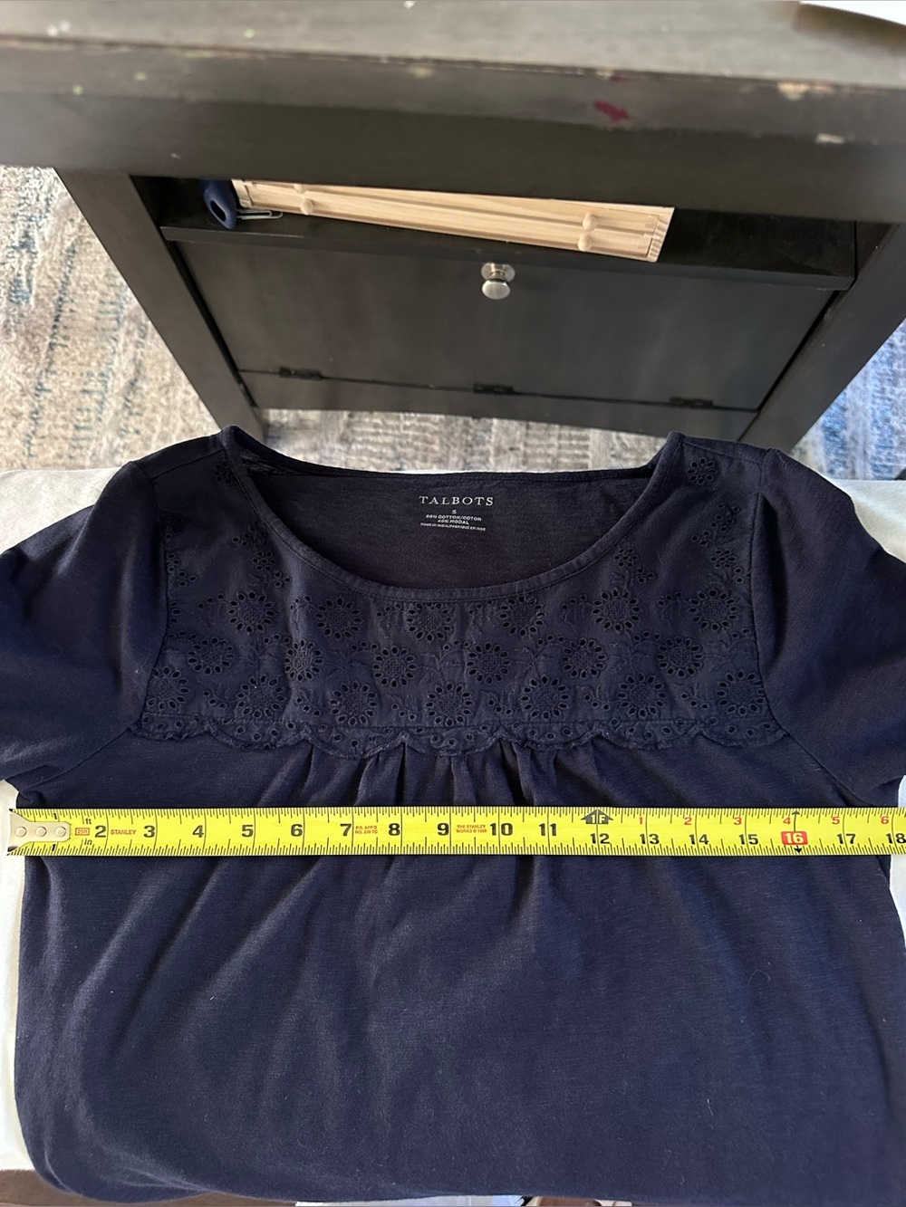 Talbots Women’s Navy Eyelet‎ Trim Short Sleeve Tee Top Cotton Modal Size Small - Picture 7 of 8